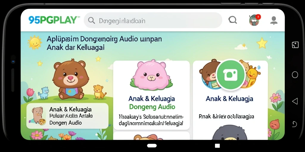 Tampilan antarmuka aplikasi Dongeng Audio 95PGPLAY yang user-friendly.